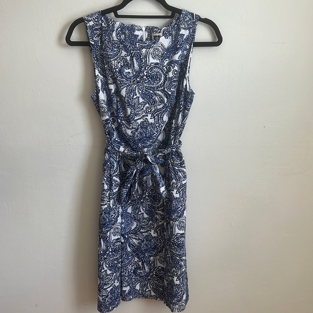 Anne Klein Blue and White Linen Dress